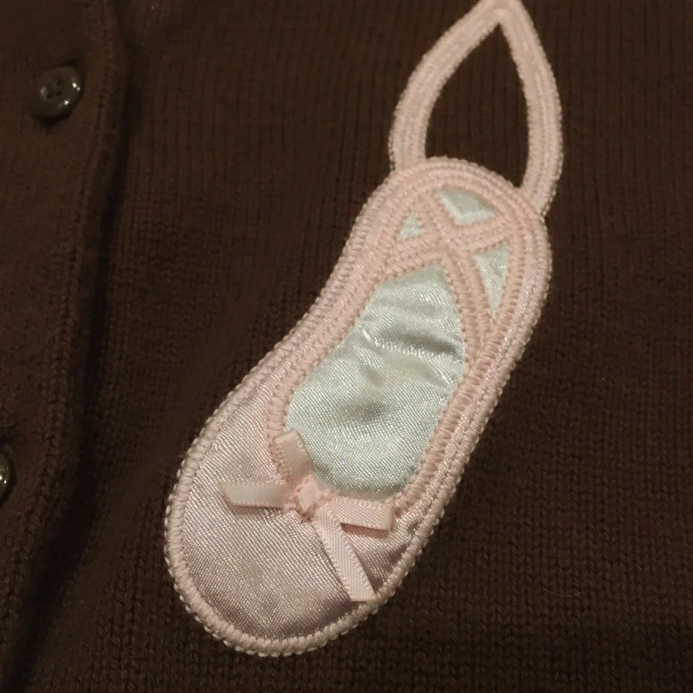 Gymboree Brown Cardigan Sweater pink satin Ballet‎ Slipper appliqué age 6
